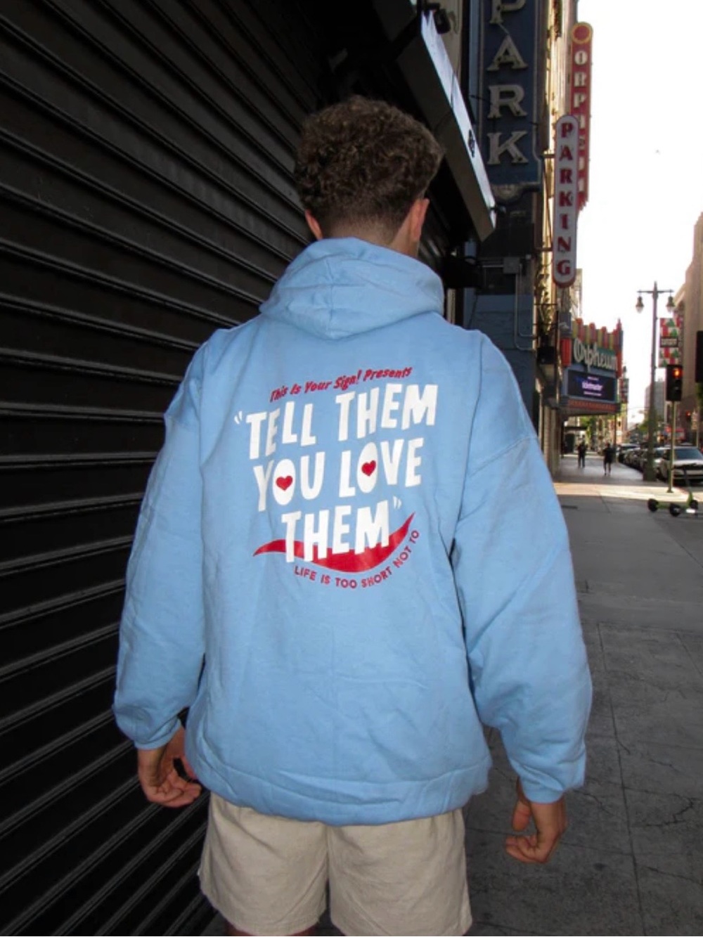 Light Blue Graphic Hooded Jacket - Tell Them You Love Them
